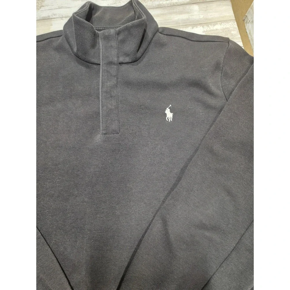 Polo Ralph Lauren Mens Black Snap Mock Neck Pullover Sweatshirt Large‎ Pony Logo
